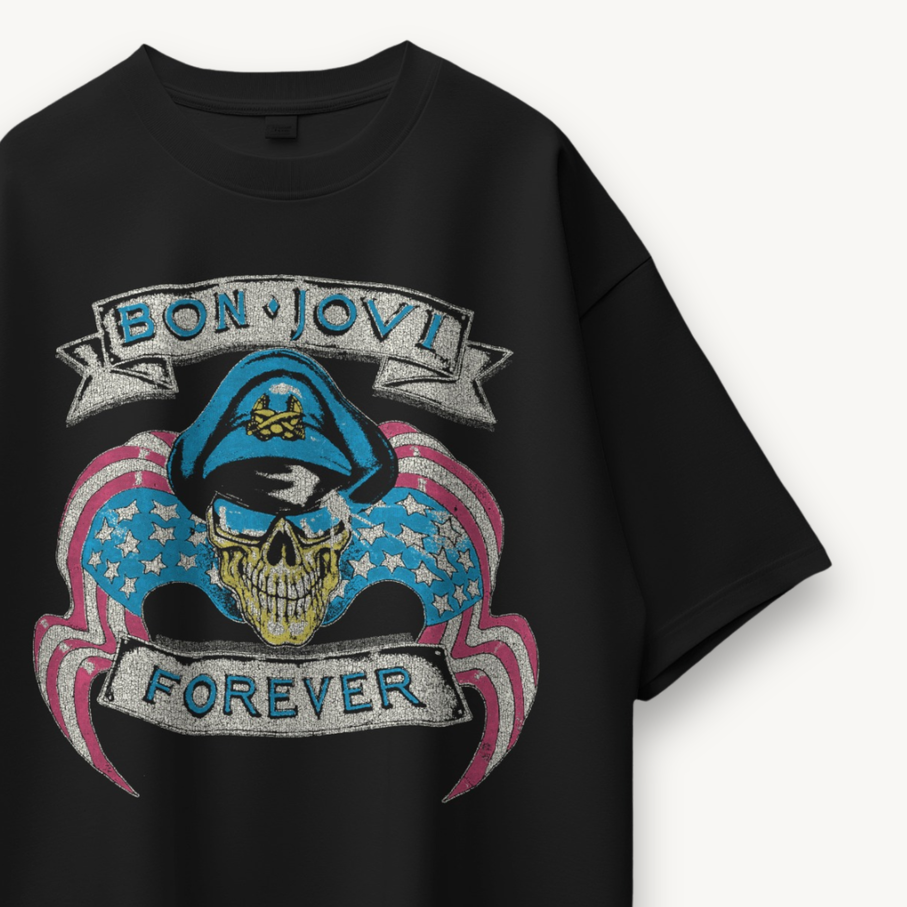 Bon Jovi Forever Skull Black Oversized Tee