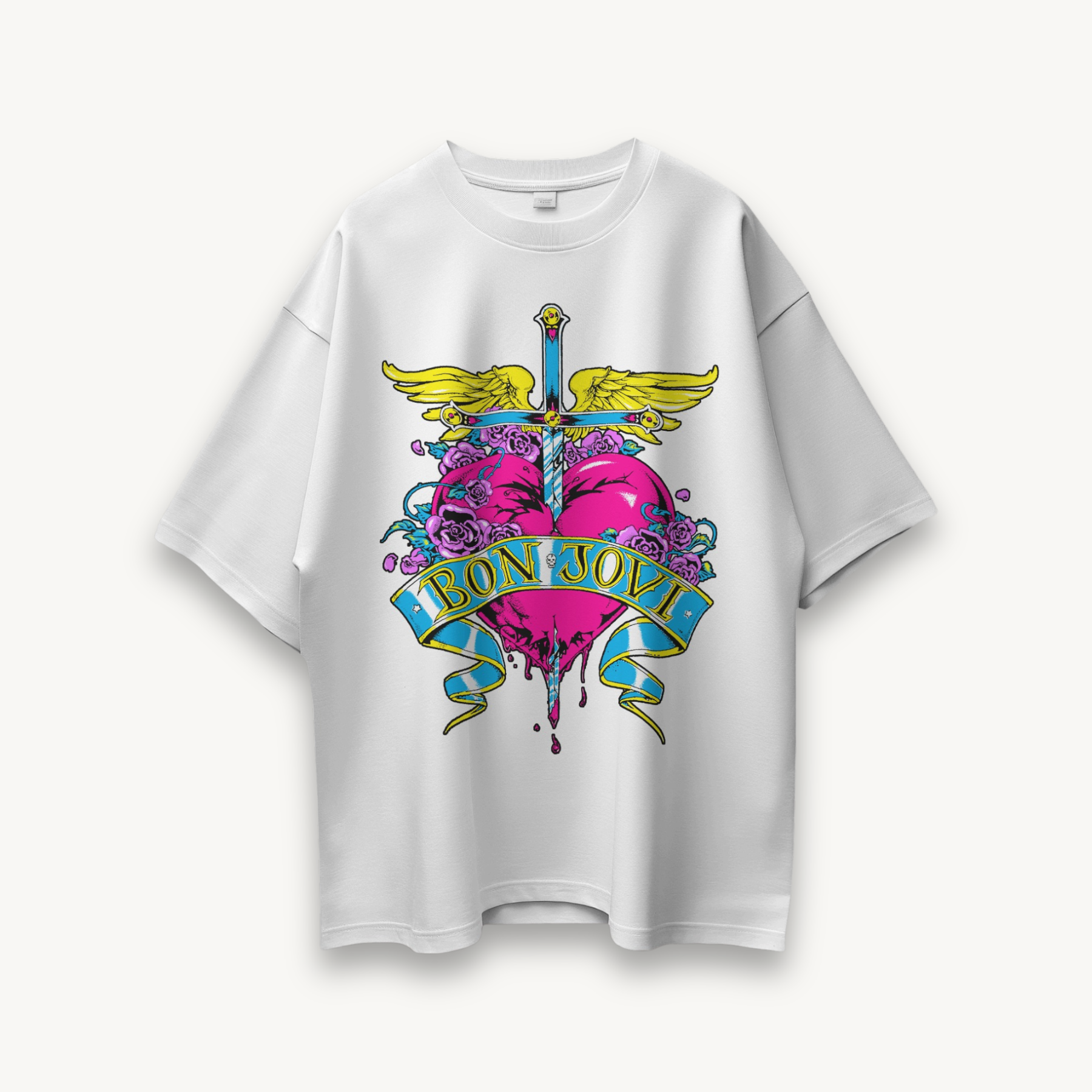 Bon Jovi Heart & Dagger White Oversized Tee