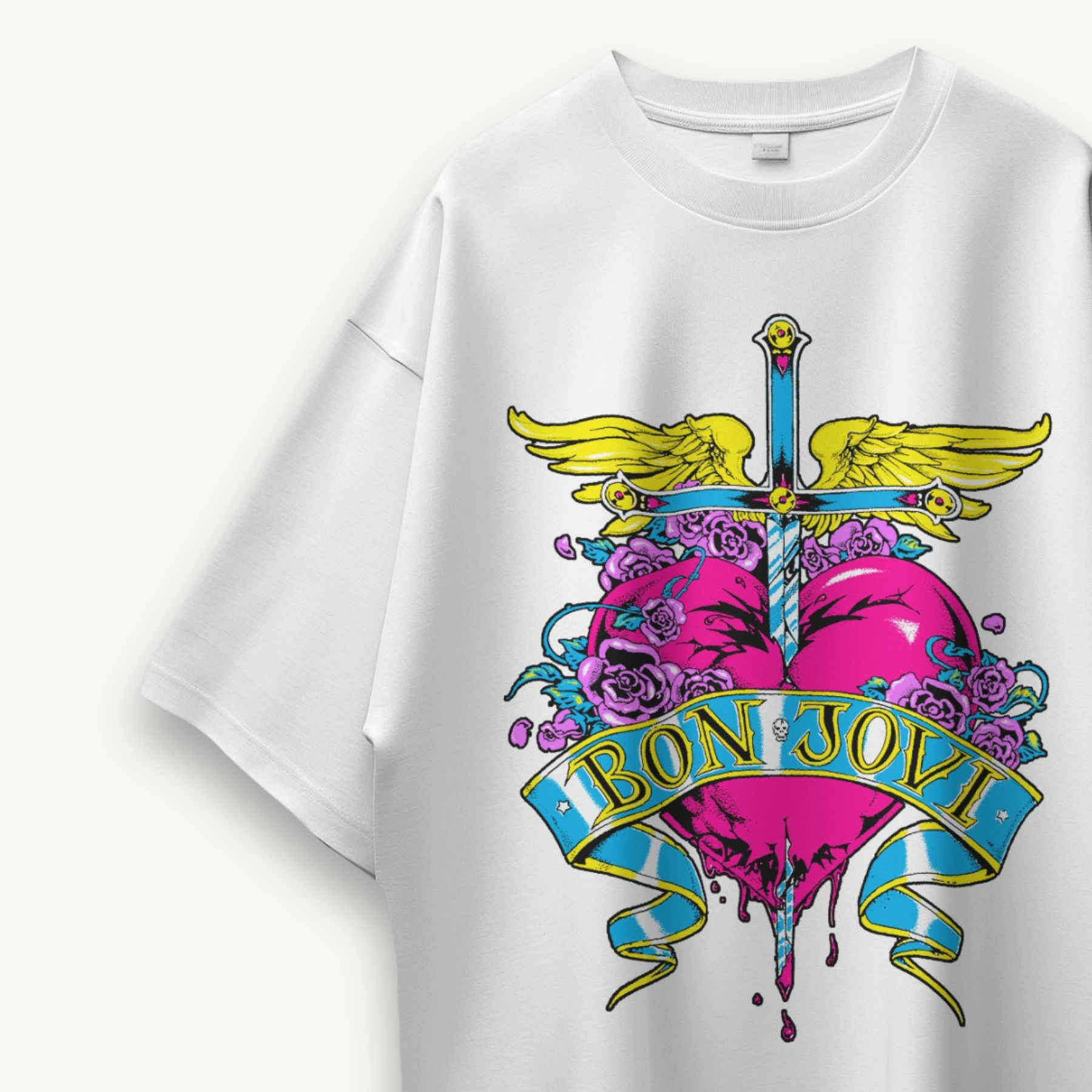 Bon Jovi Heart & Dagger White Oversized Tee