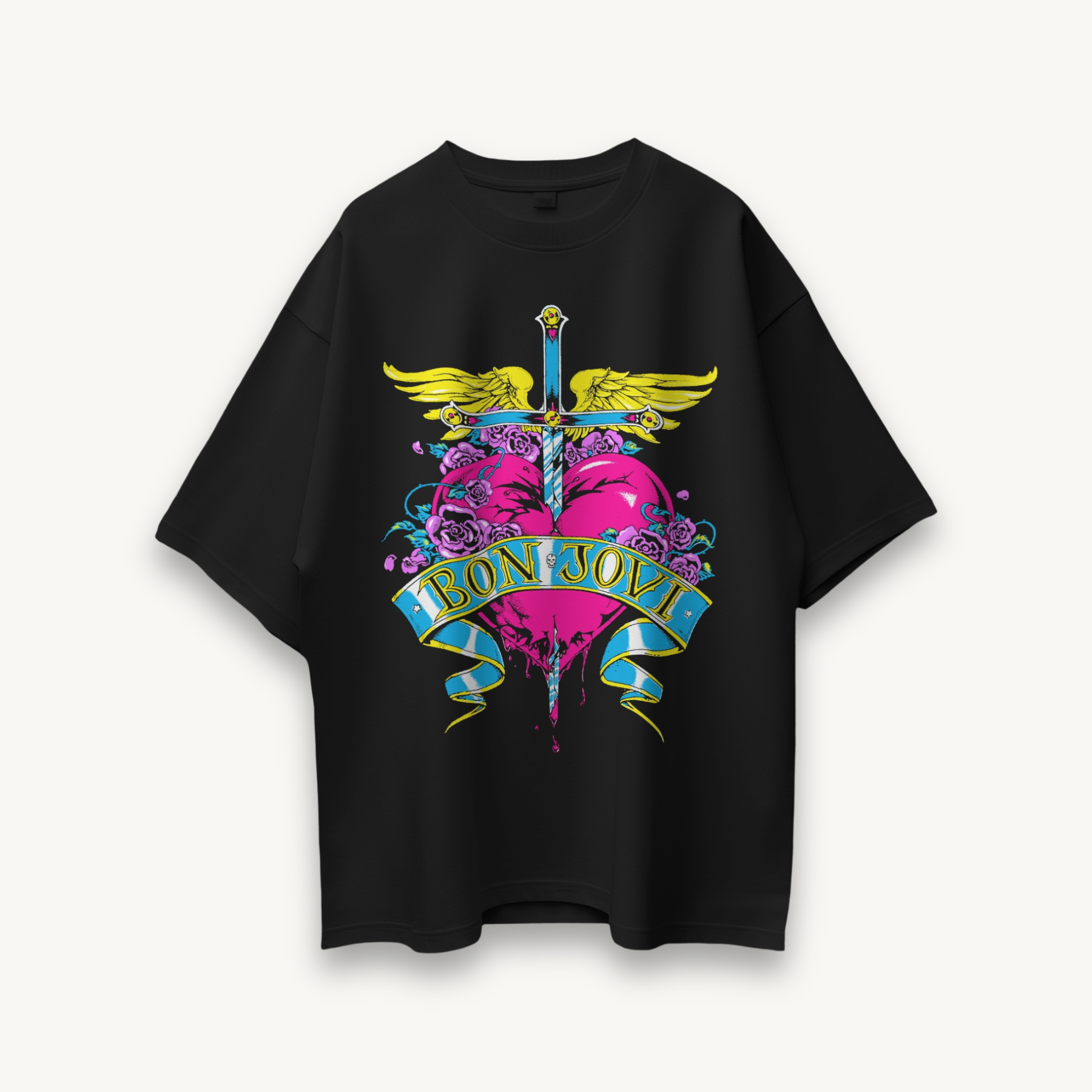 Bon Jovi Heart & Dagger Black Oversized Tee