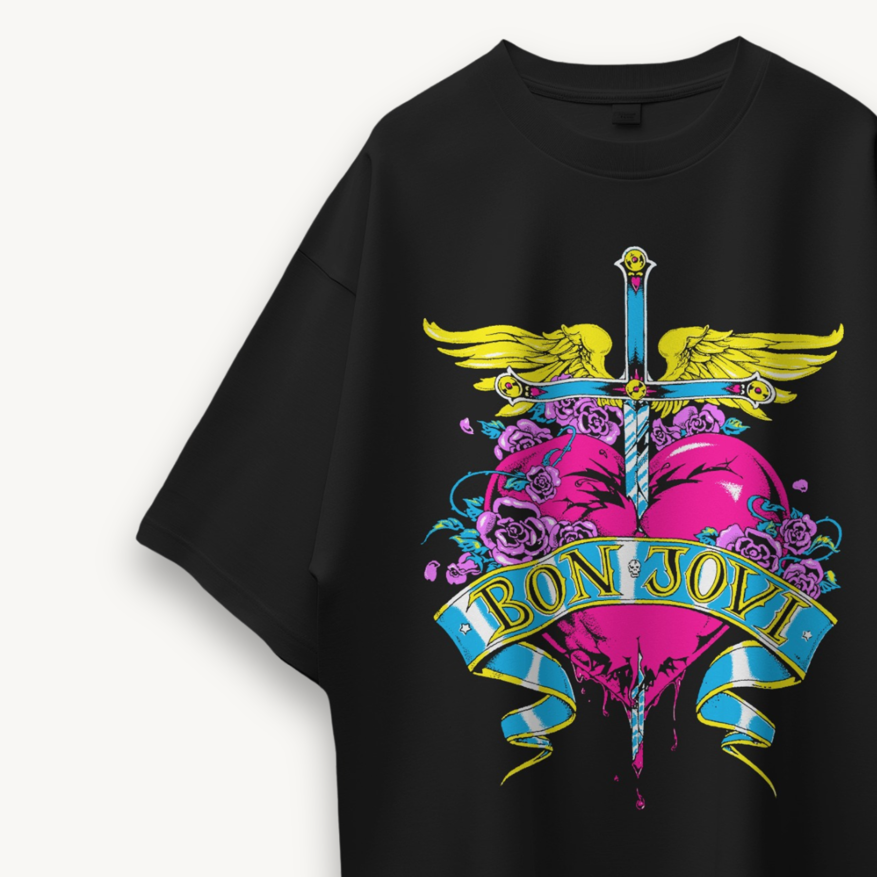 Bon Jovi Heart & Dagger Black Oversized Tee