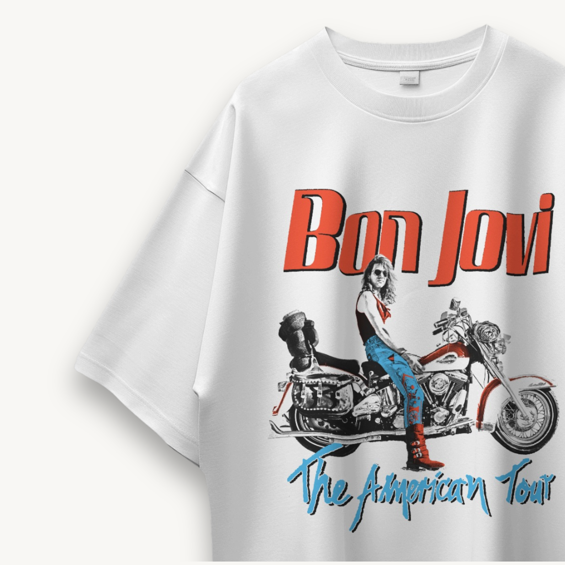 Bon Jovi American Tour Motorcycle White Oversized Tee