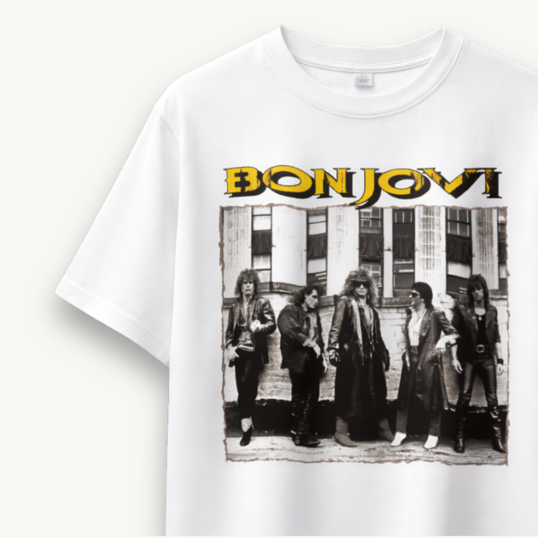 Bon Jovi Retro Band White Relaxed Tee