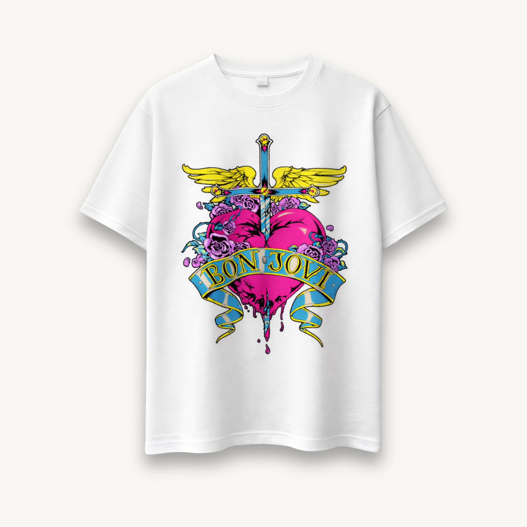 Bon Jovi Heart & Dagger White Relaxed Tee