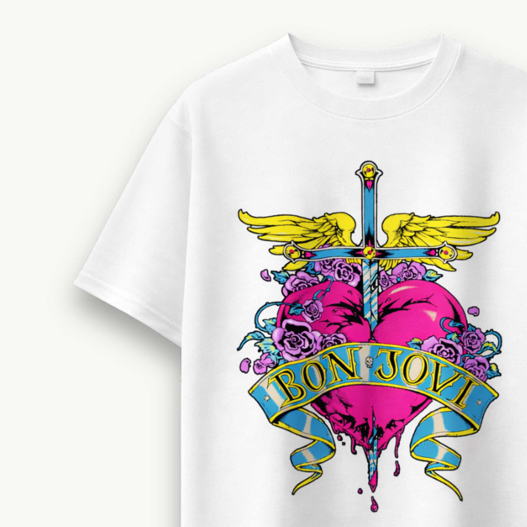 Bon Jovi Heart & Dagger White Relaxed Tee