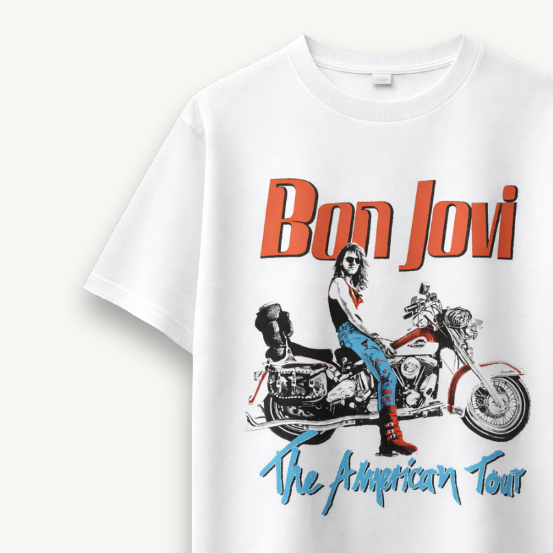 Bon Jovi American Tour Motorcycle White Relaxed Tee