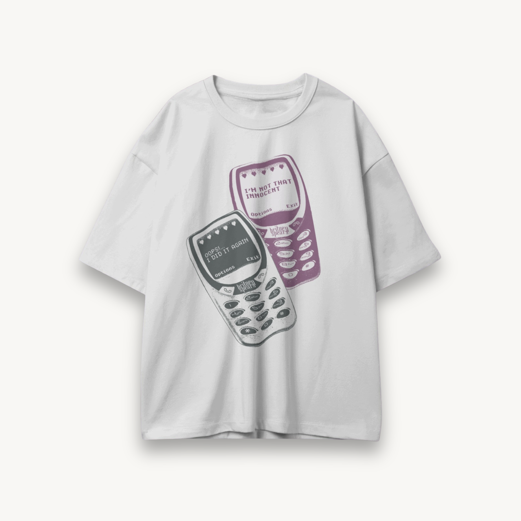 Britney Spears Vintage Phone Graphic White Oversized Tee