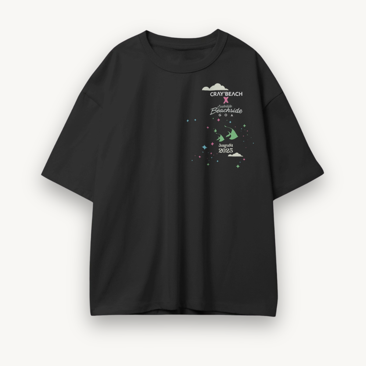 Cray’Beach x Satellite Beachside Lineup Black Oversized Tee