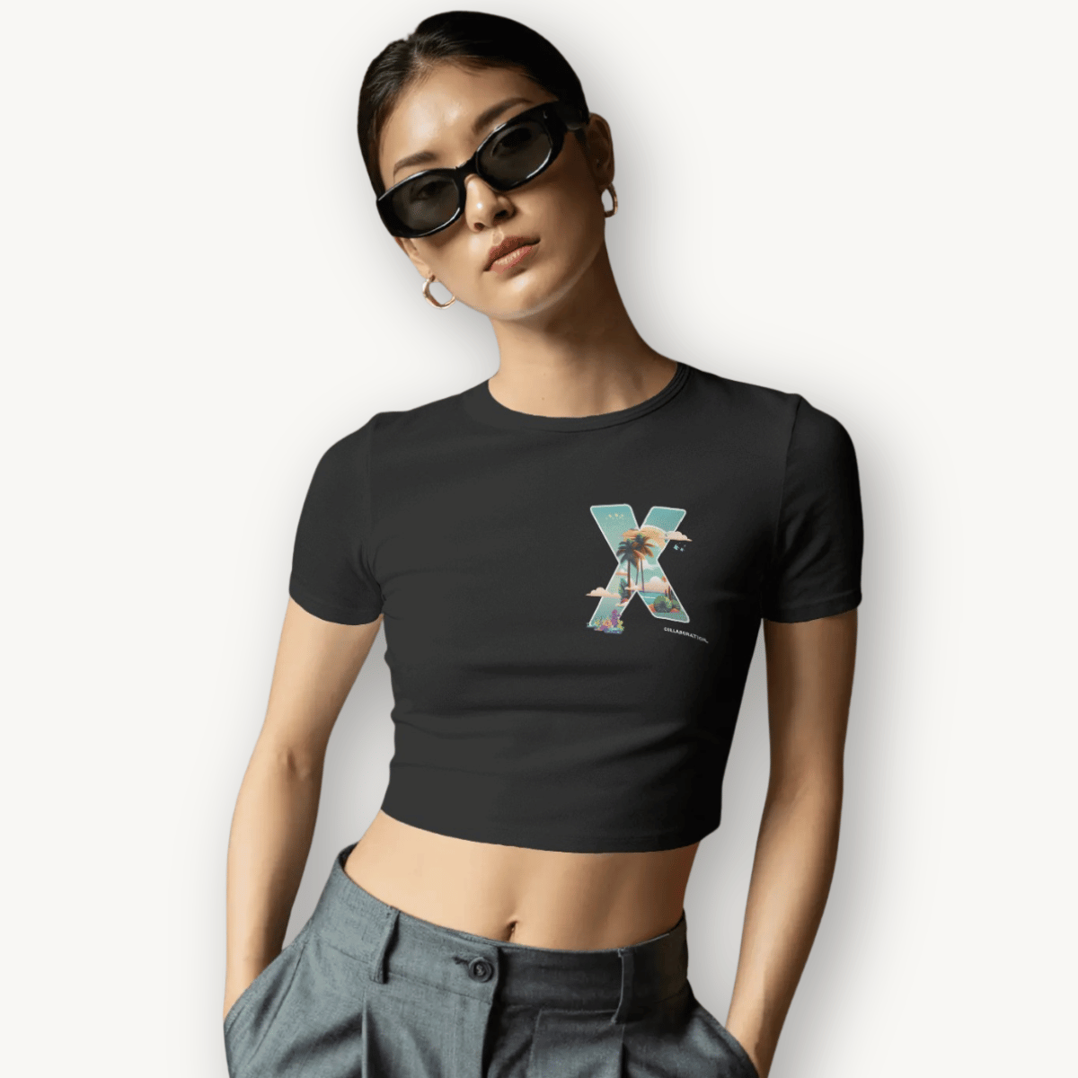 Cray’Beach x Satellite Beachside Black Crop Top