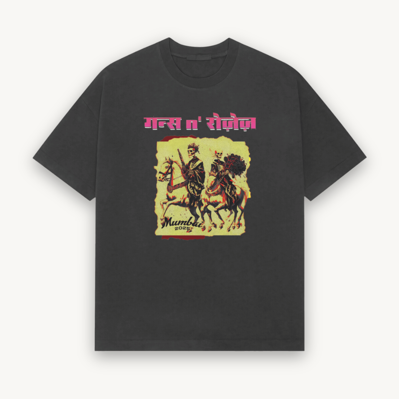 Guns N' Roses Mumbai '25 Skull Black Relaxed Tee