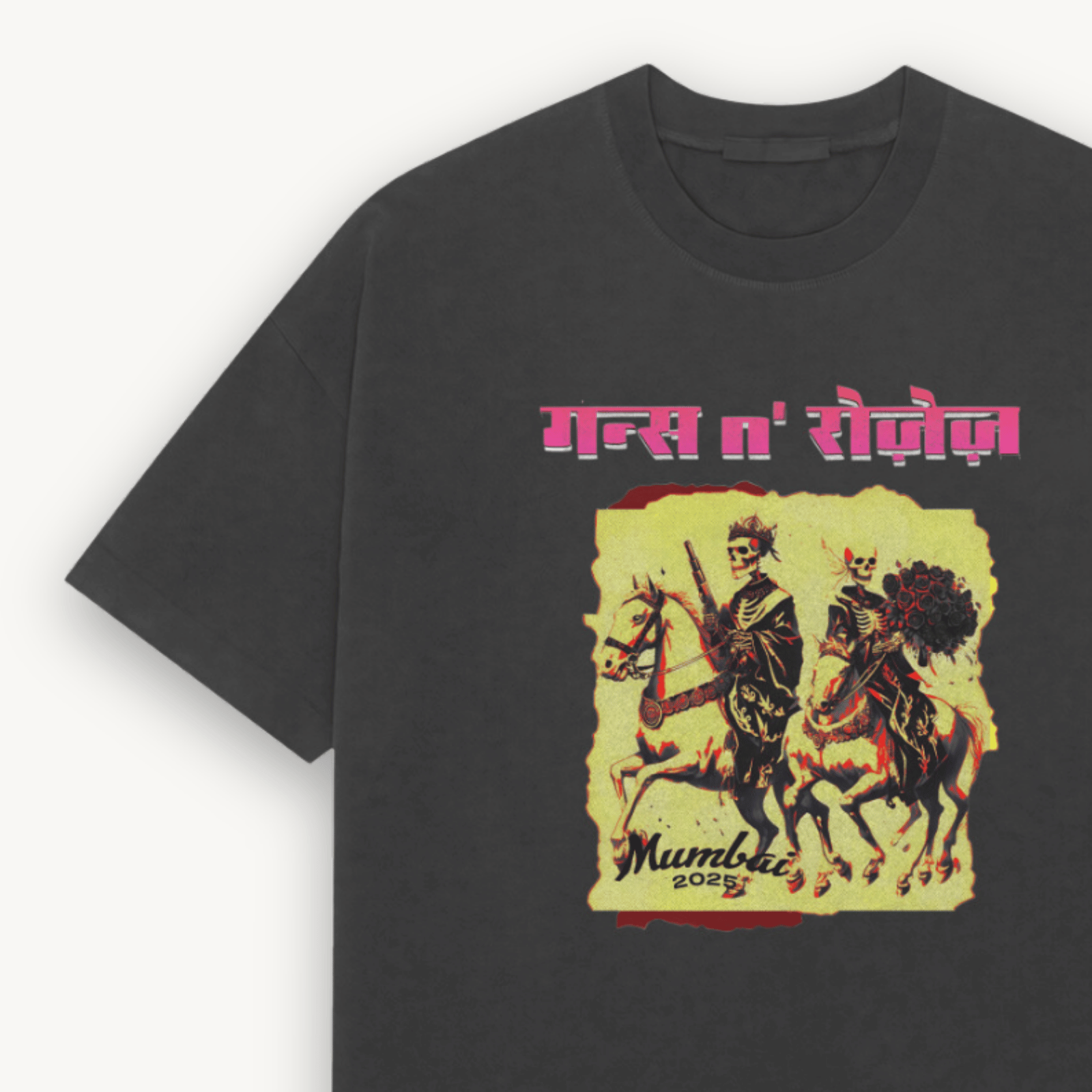 Guns N' Roses Mumbai '25 Skull Black Relaxed Tee