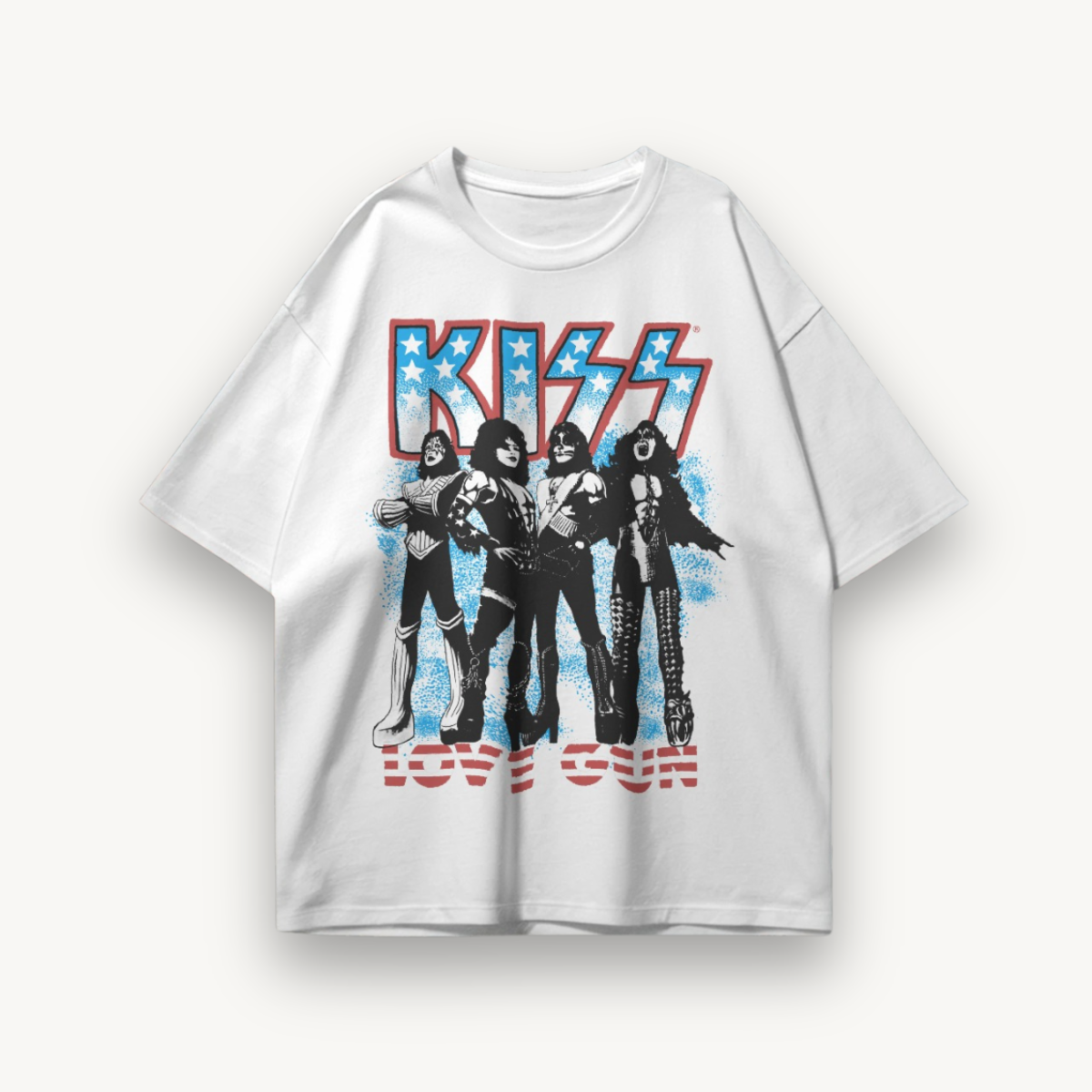 KISS Love Gun Stars White Oversized Tee