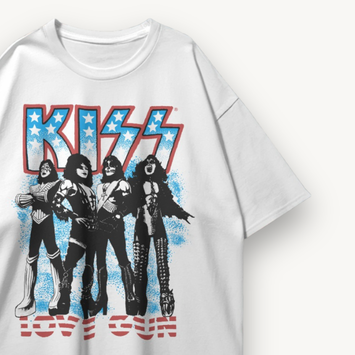 KISS Love Gun Stars White Oversized Tee