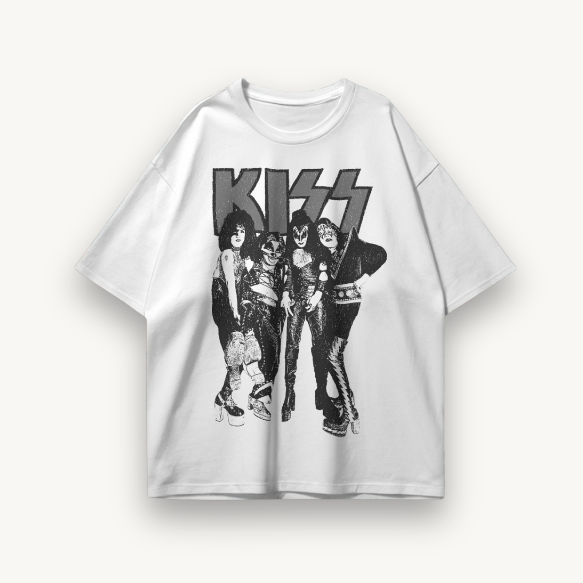 KISS Vintage Group Portrait White Oversized Tee