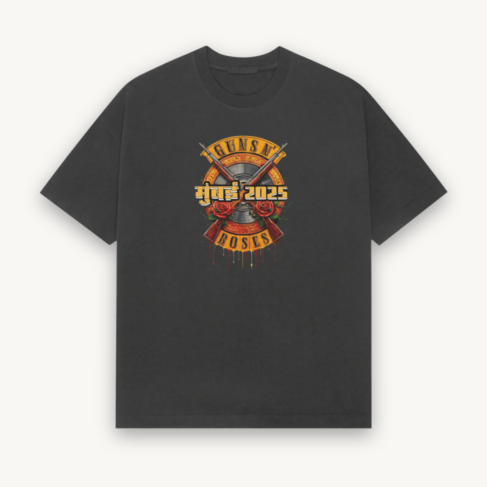 Guns N' Roses Mumbai '25 Logo Black Relaxed Tee