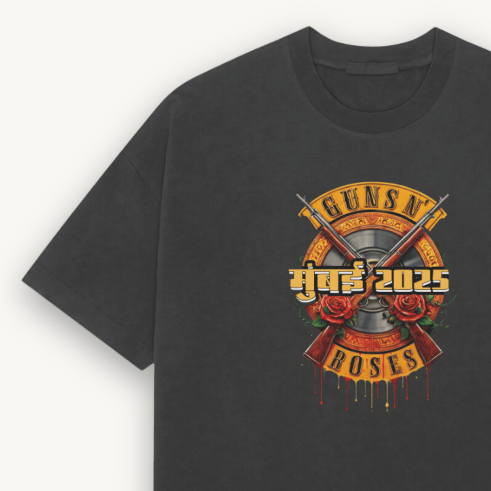 Guns N' Roses Mumbai '25 Logo Black Relaxed Tee