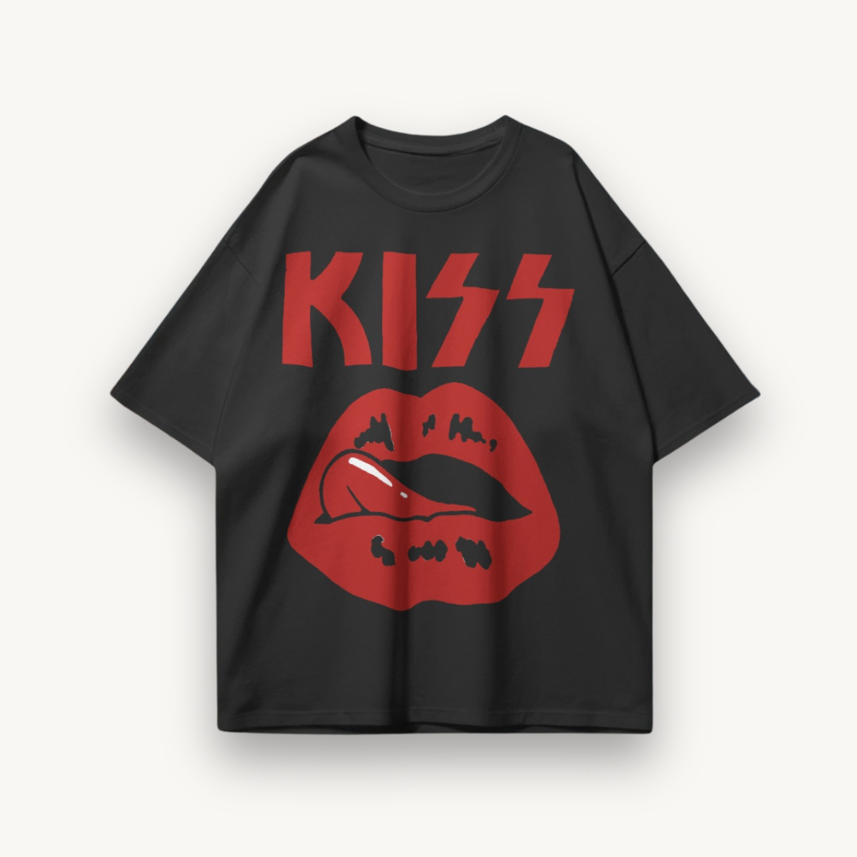 KISS Lips & Logo Black Oversized Tee
