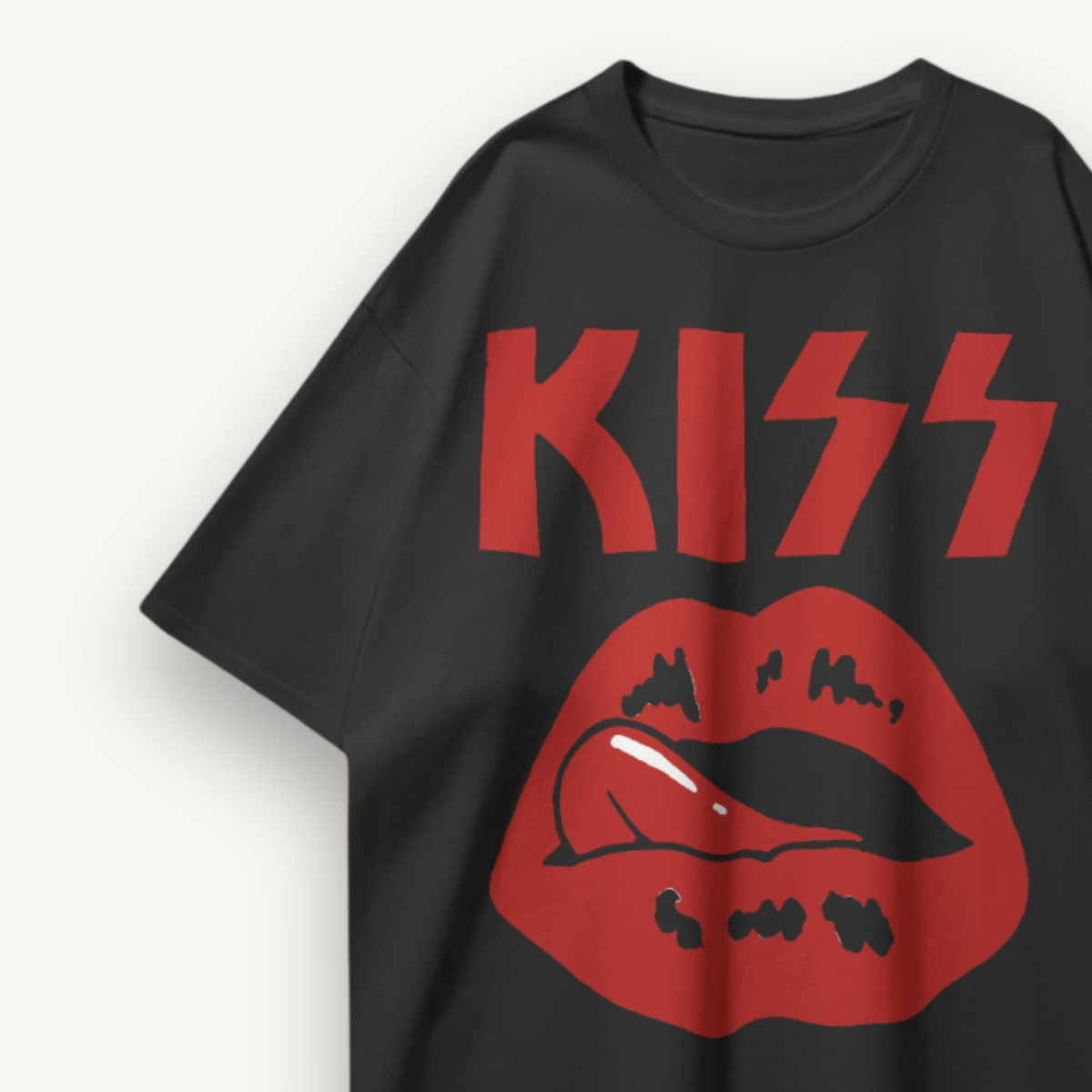 KISS Lips & Logo Black Oversized Tee
