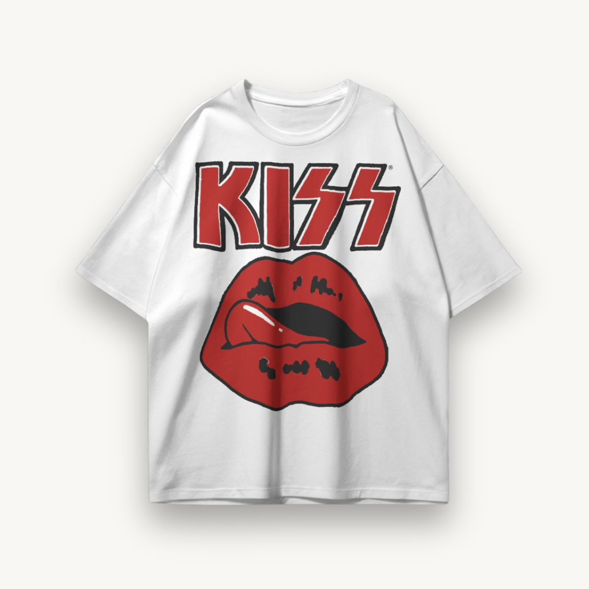 KISS Lips & Logo White Oversized Tee