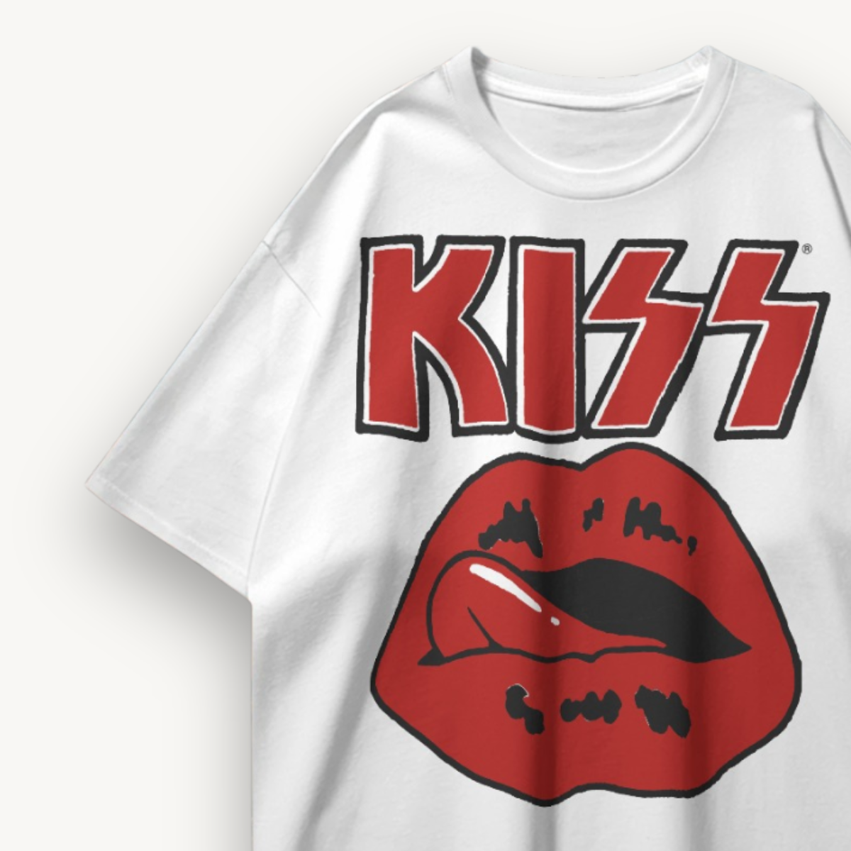 KISS Lips & Logo White Oversized Tee