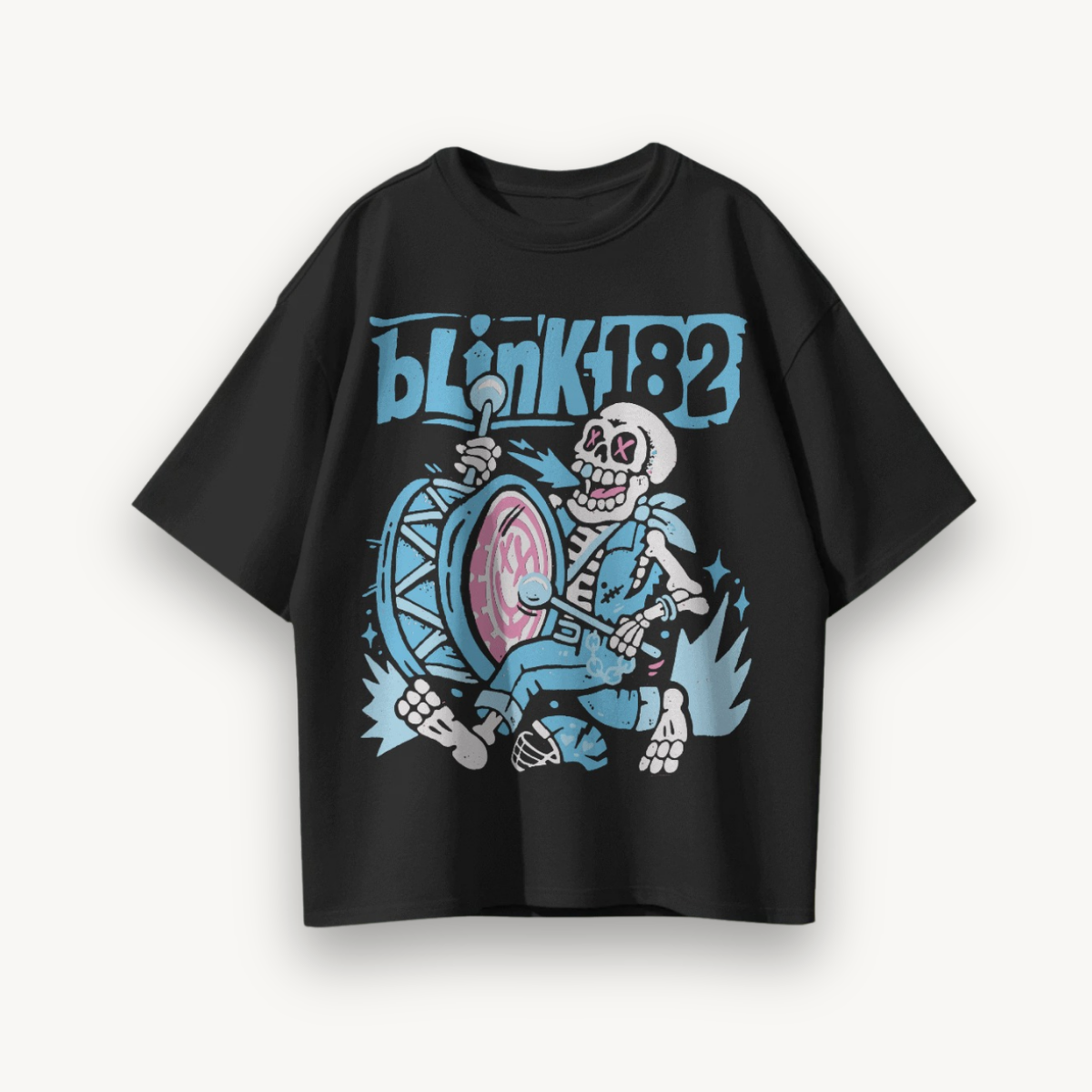 Blink-182 Blue Skeleton Edition Black Oversized Tee