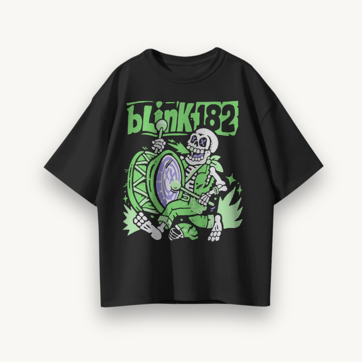 Blink-182 Green Skeleton Edition Black Oversized Tee