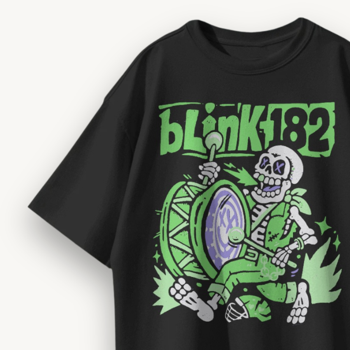 Blink-182 Green Skeleton Edition Black Oversized Tee
