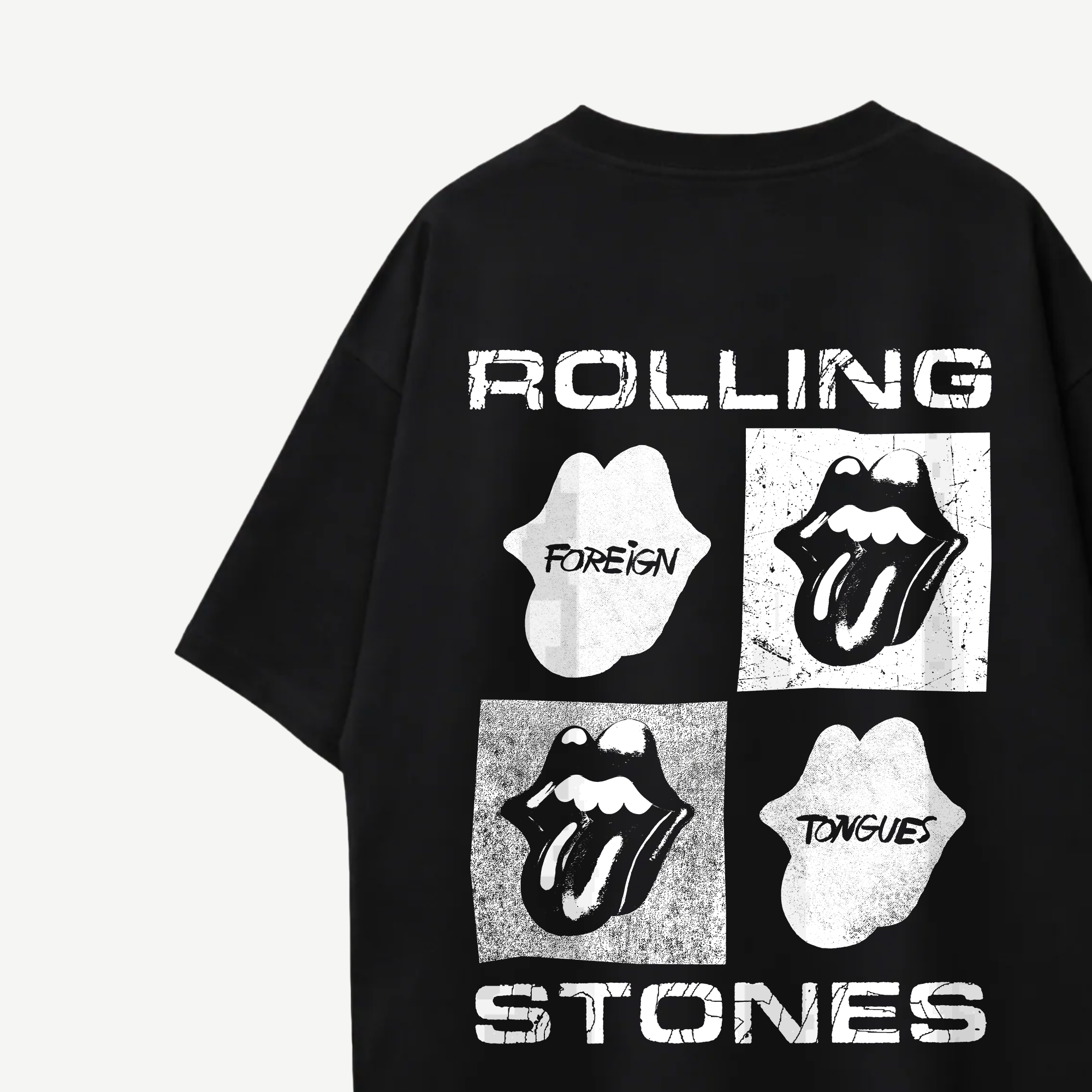 The Rolling Stones Foreign Tongues Quad Tongue Black Oversized Tee