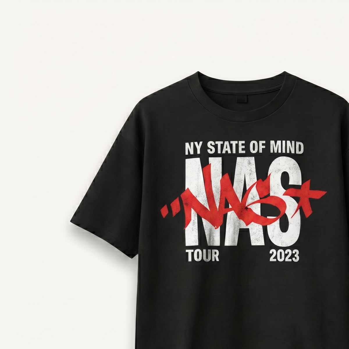 Nas NY State Of Mind Black Relaxed Tee front close-up