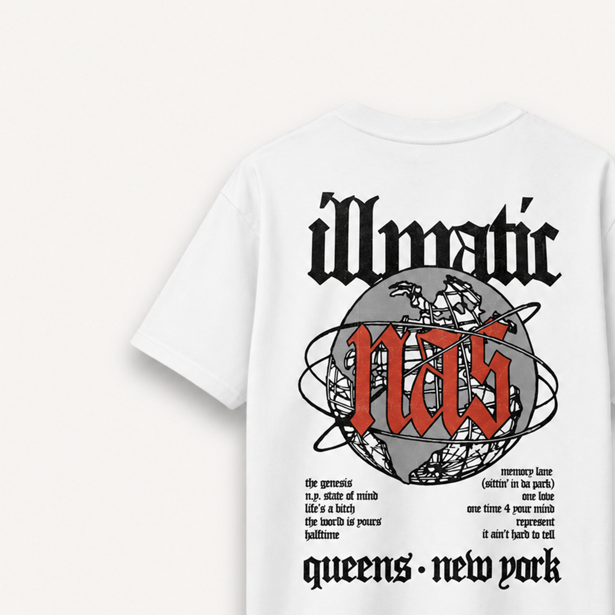 Nas Illmatic 1994 White Relaxed Tee back close-up