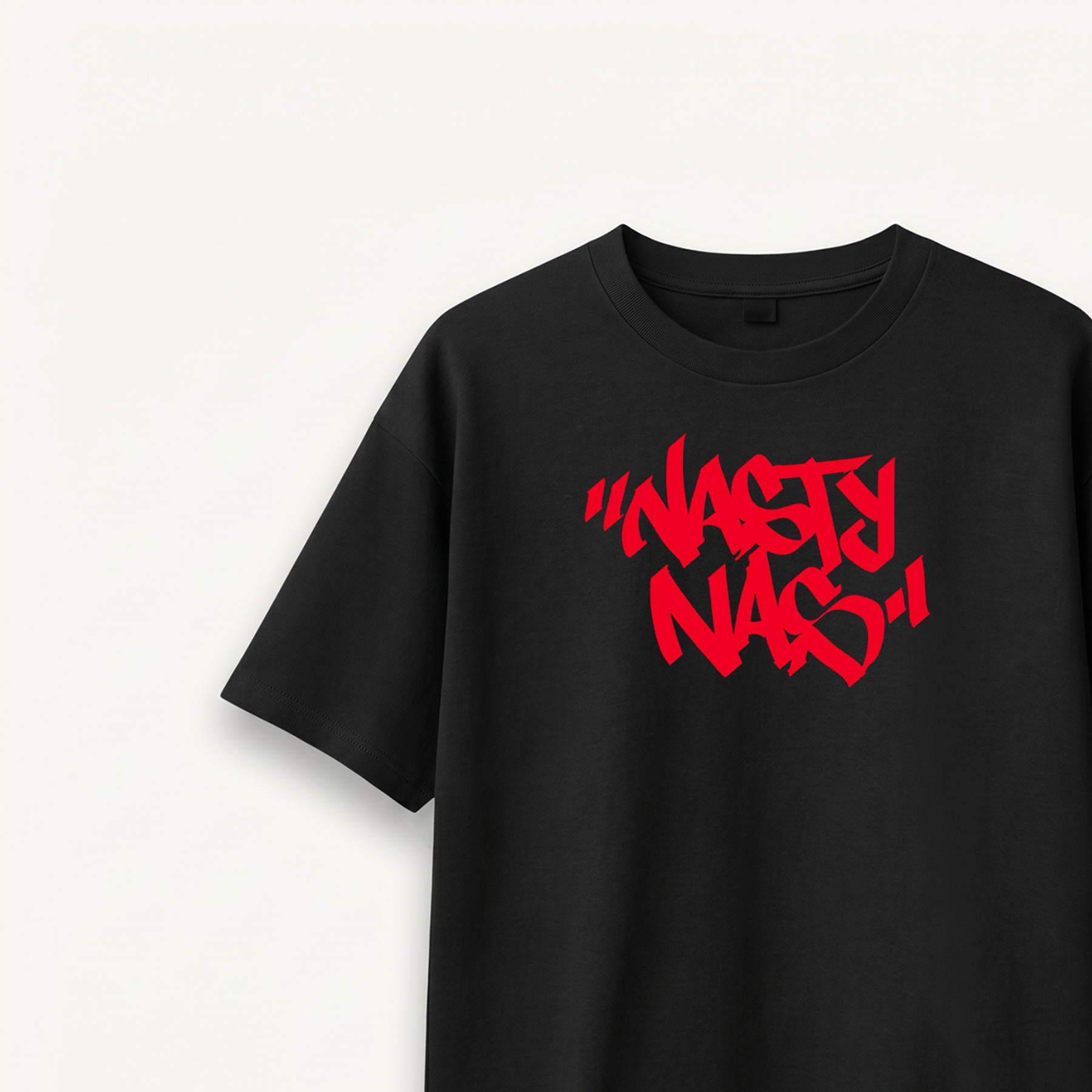 Nas Nasty Nas Black Relaxed Tee front close-up
