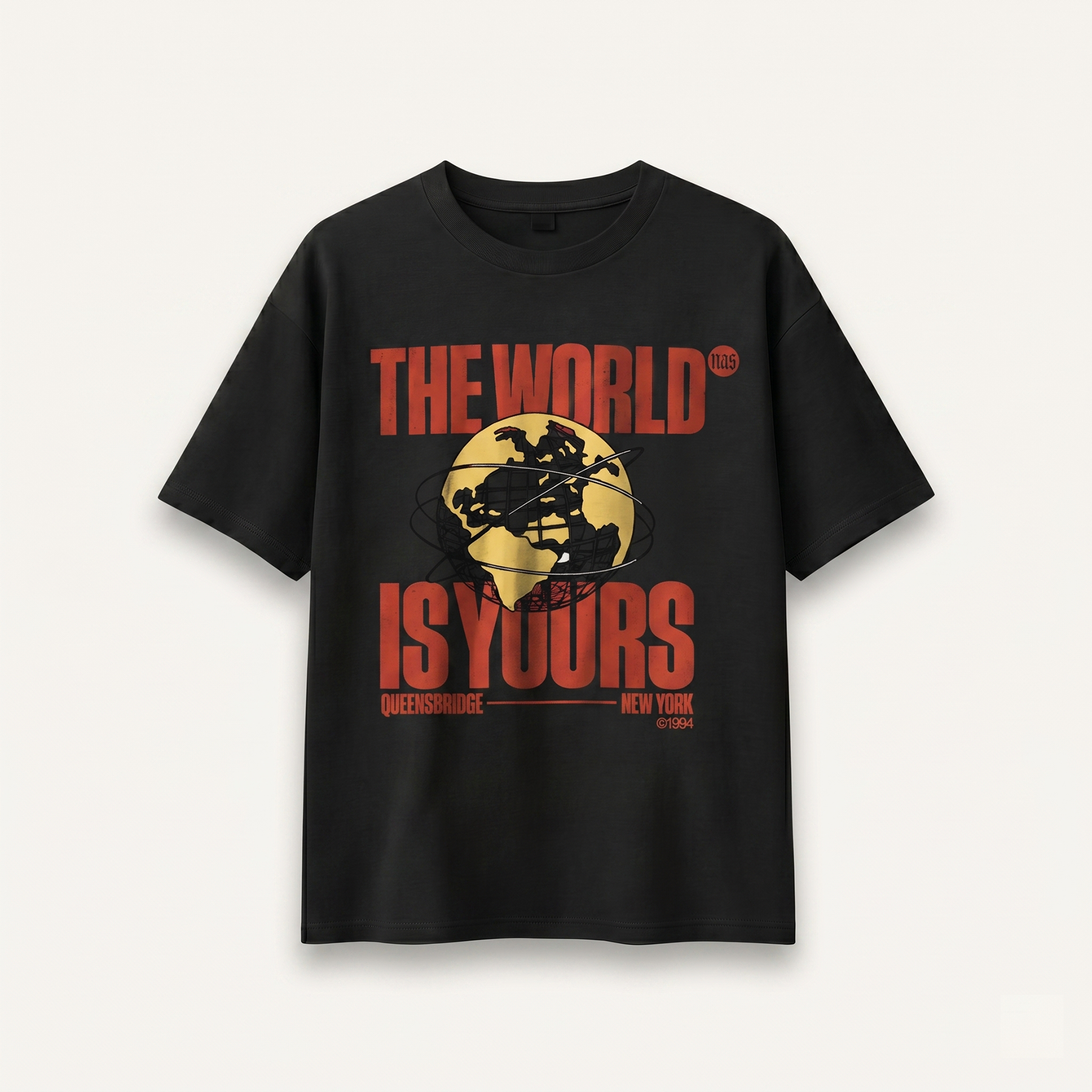 Nas The World Is Yours Black Relaxed Tee front