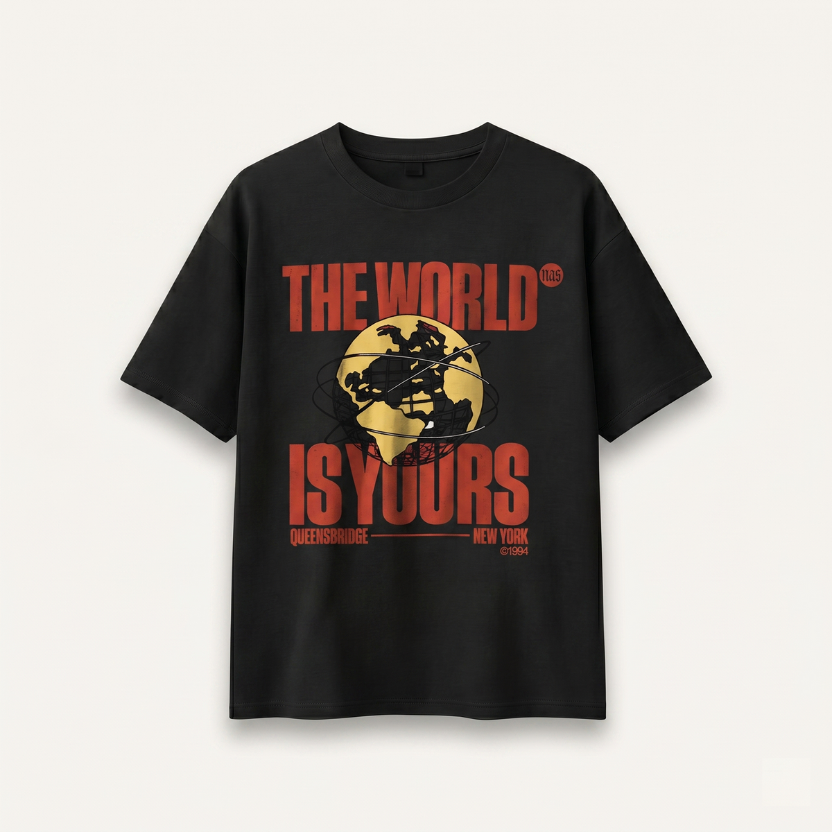 Nas The World Is Yours Black Relaxed Tee front