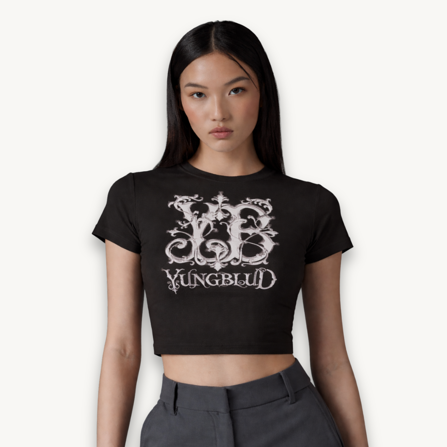 Yungblud AW Monogram Black Crop Top
