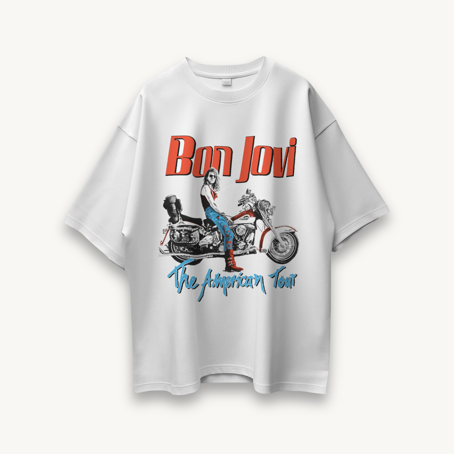 Bon Jovi American Tour Motorcycle White Oversized Tee