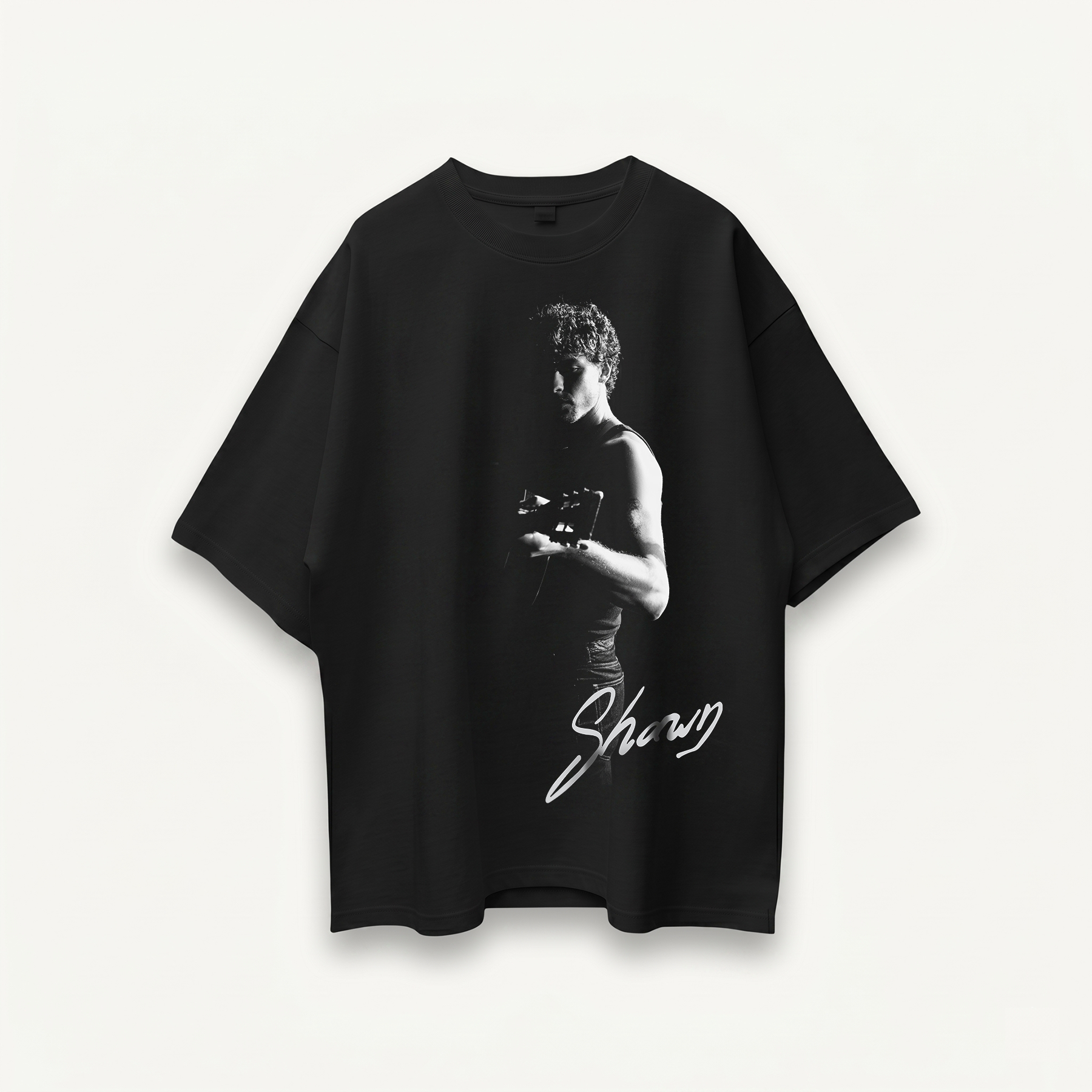 Shawn Mendes Signature Portrait Black Oversized Tee front