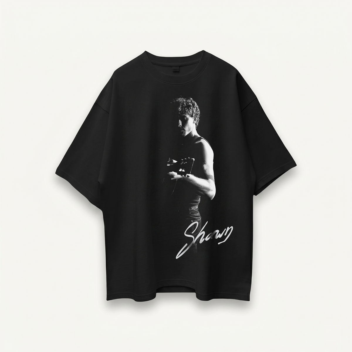 Shawn Mendes Signature Portrait Black Oversized Tee front