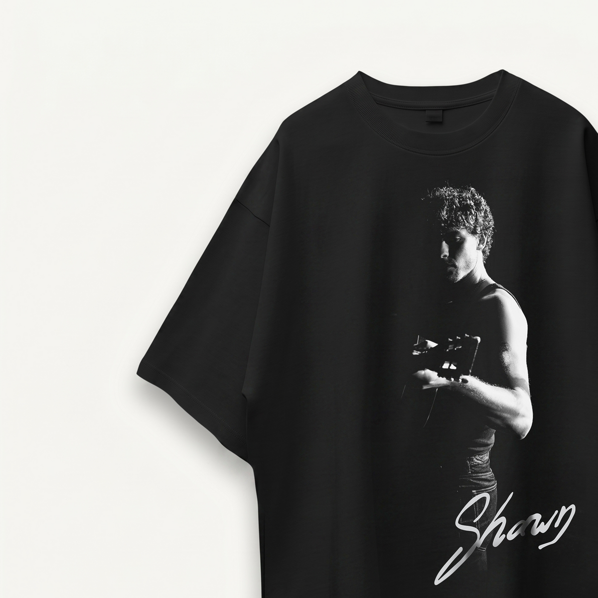 Shawn Mendes Signature Portrait Black Oversized Tee close-up