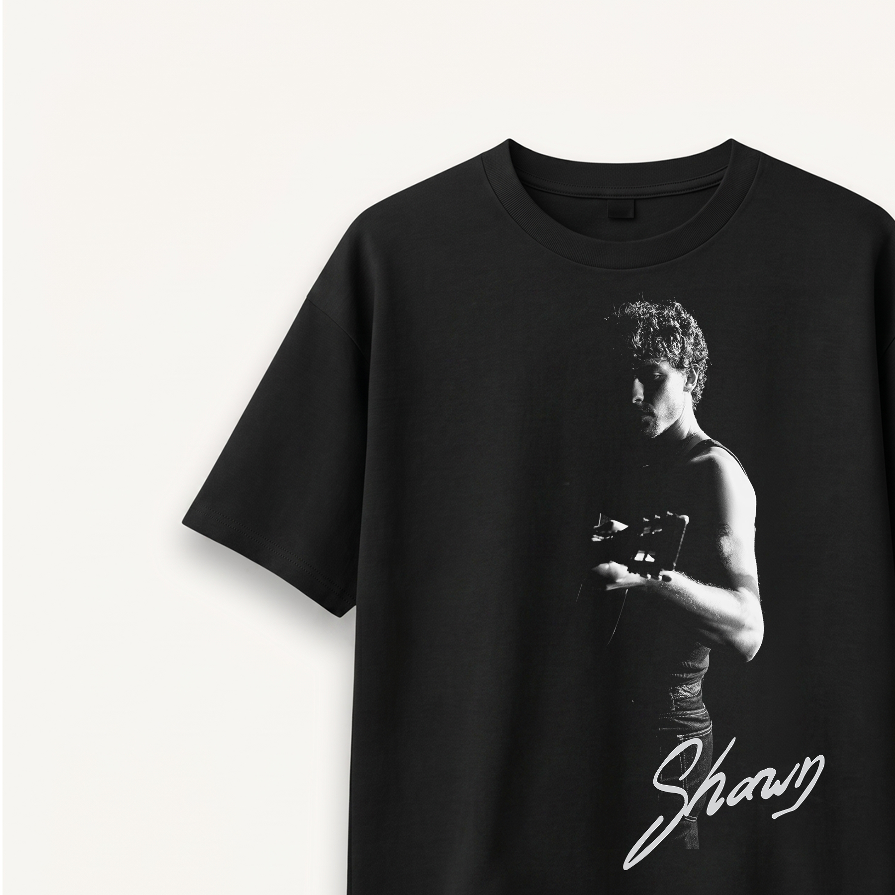 Shawn Mendes Signature Portrait Black Relaxed Tee close-up
