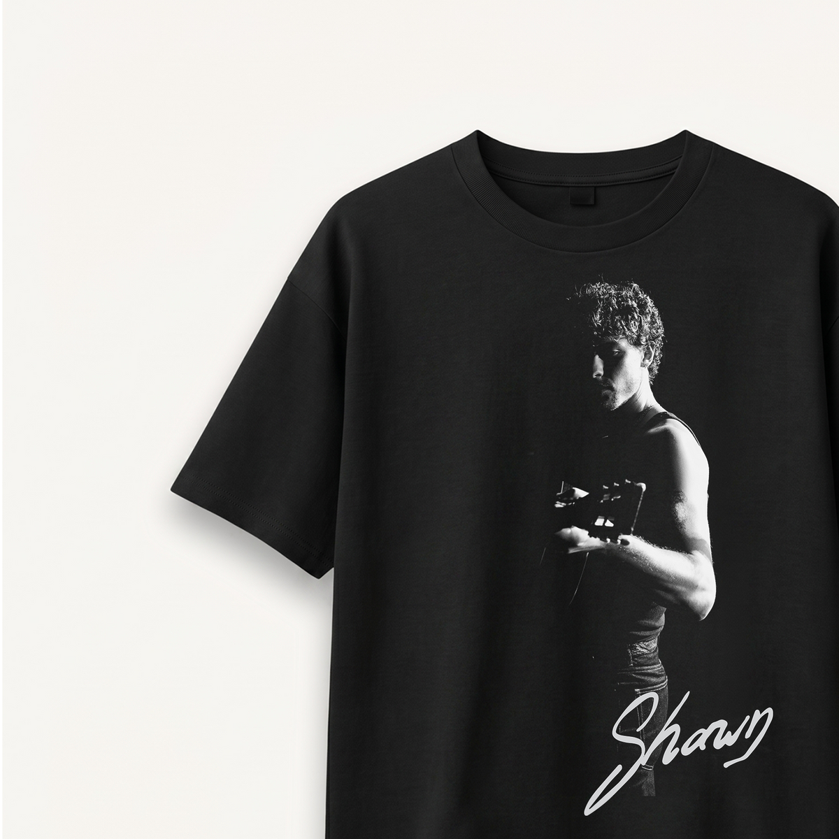 Shawn Mendes Signature Portrait Black Relaxed Tee close-up