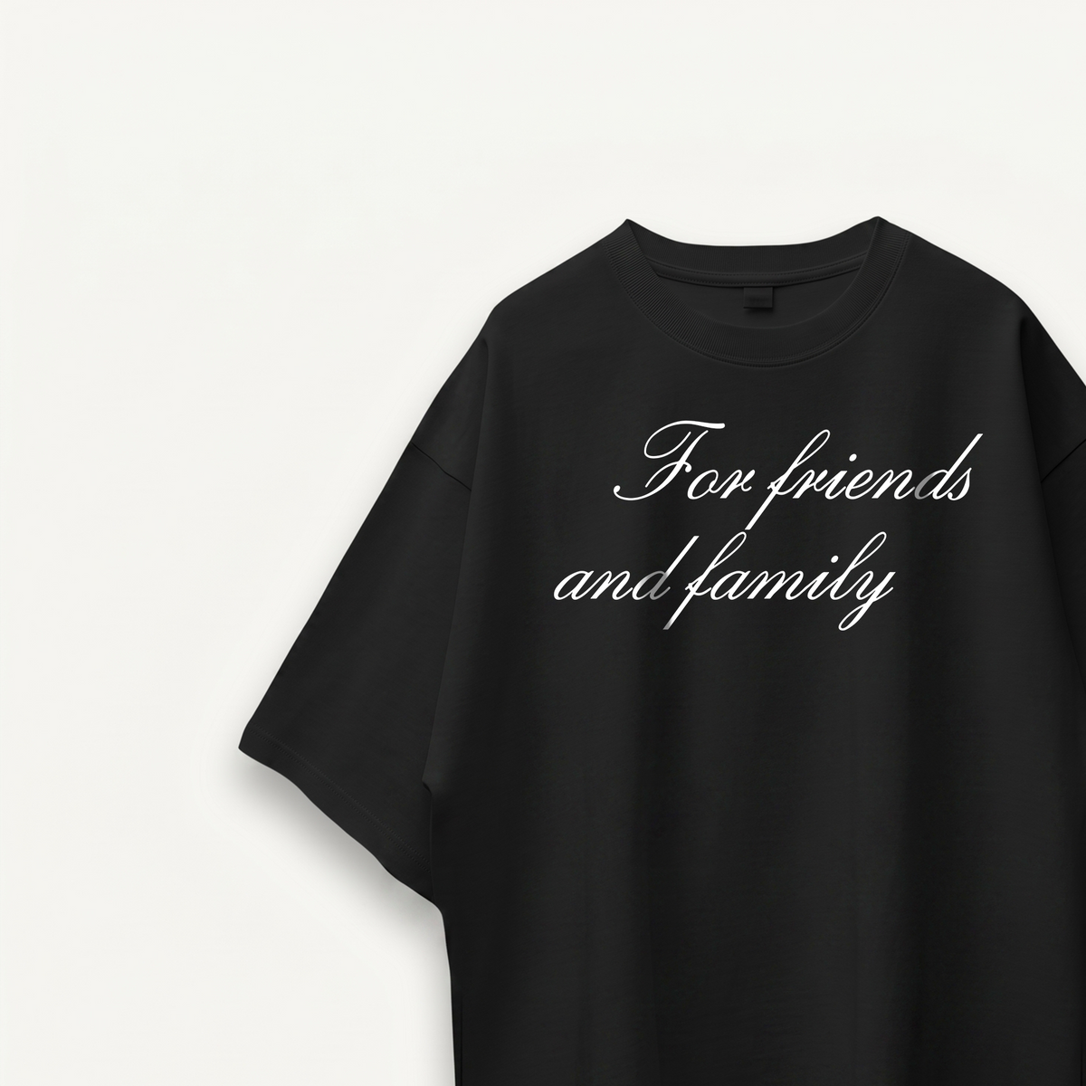 Shawn Mendes For Friends And Family Script Black Oversized Tee close-up