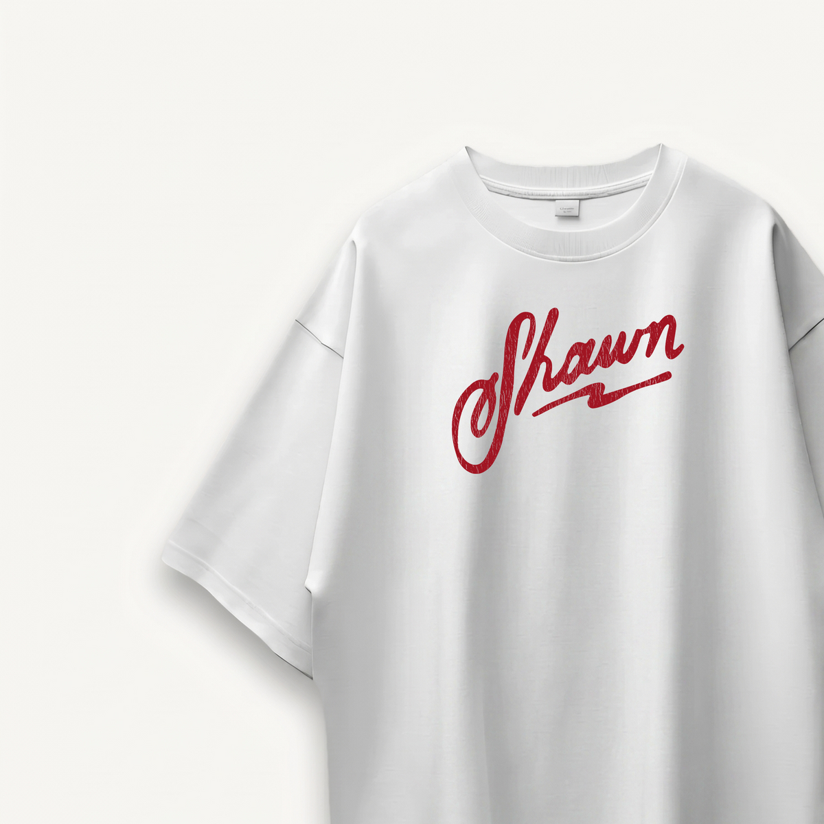 Shawn Mendes Shawn Script Logo White Oversized Tee close-up