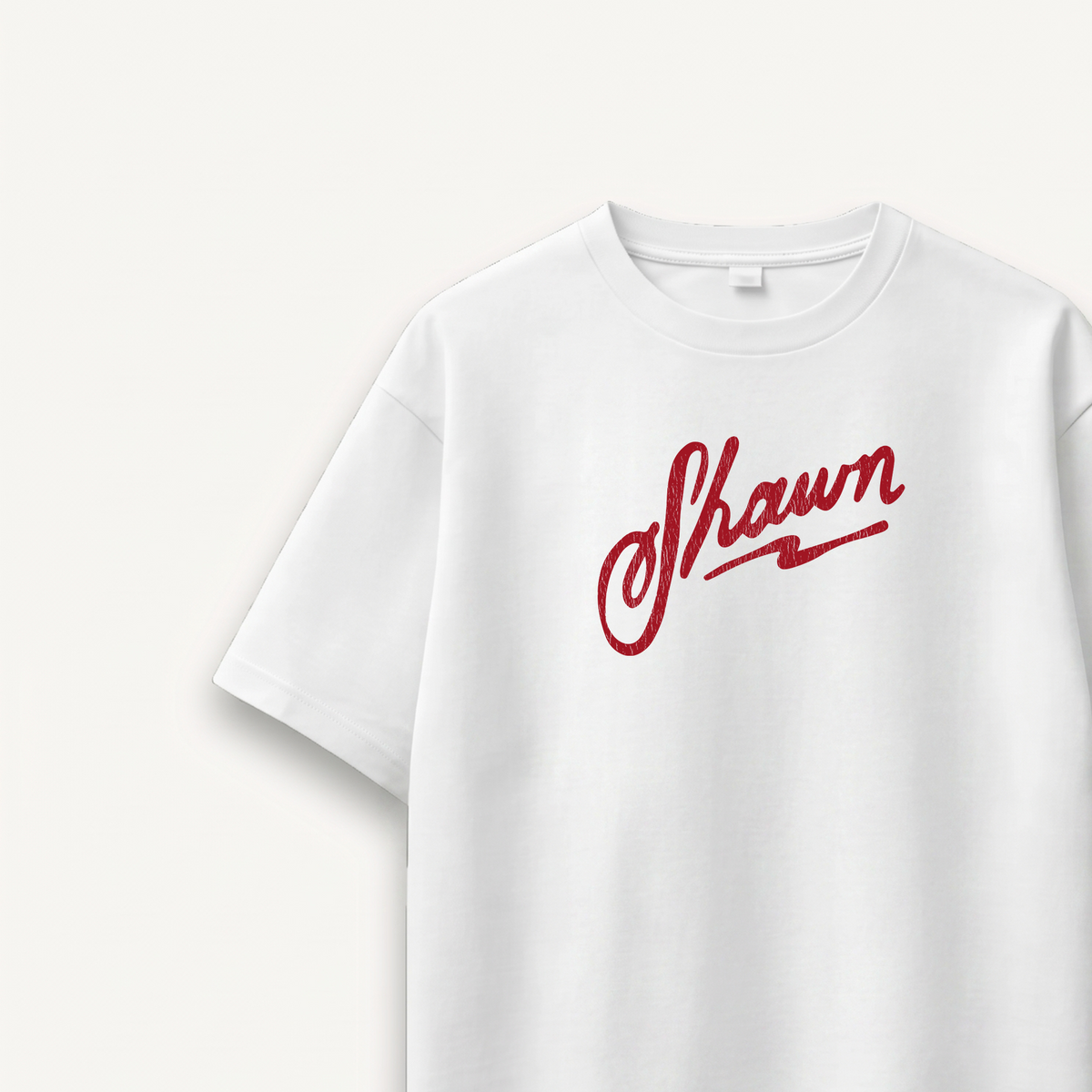 Shawn Mendes Shawn Script Logo White Relaxed Tee close-up