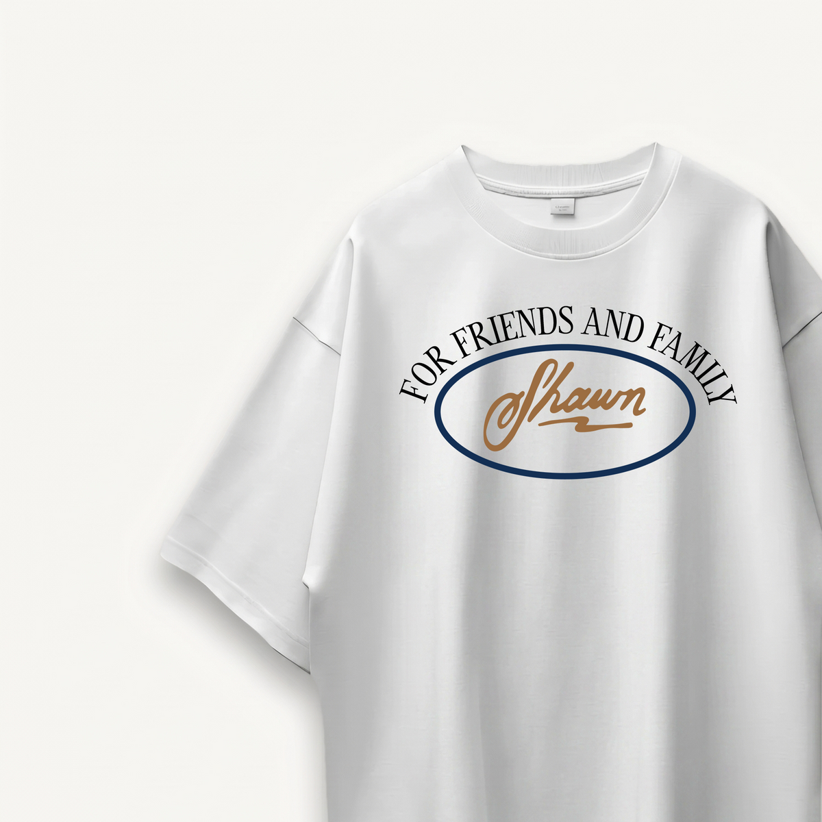 Shawn Mendes For Friends And Family Oval White Oversized Tee close-up