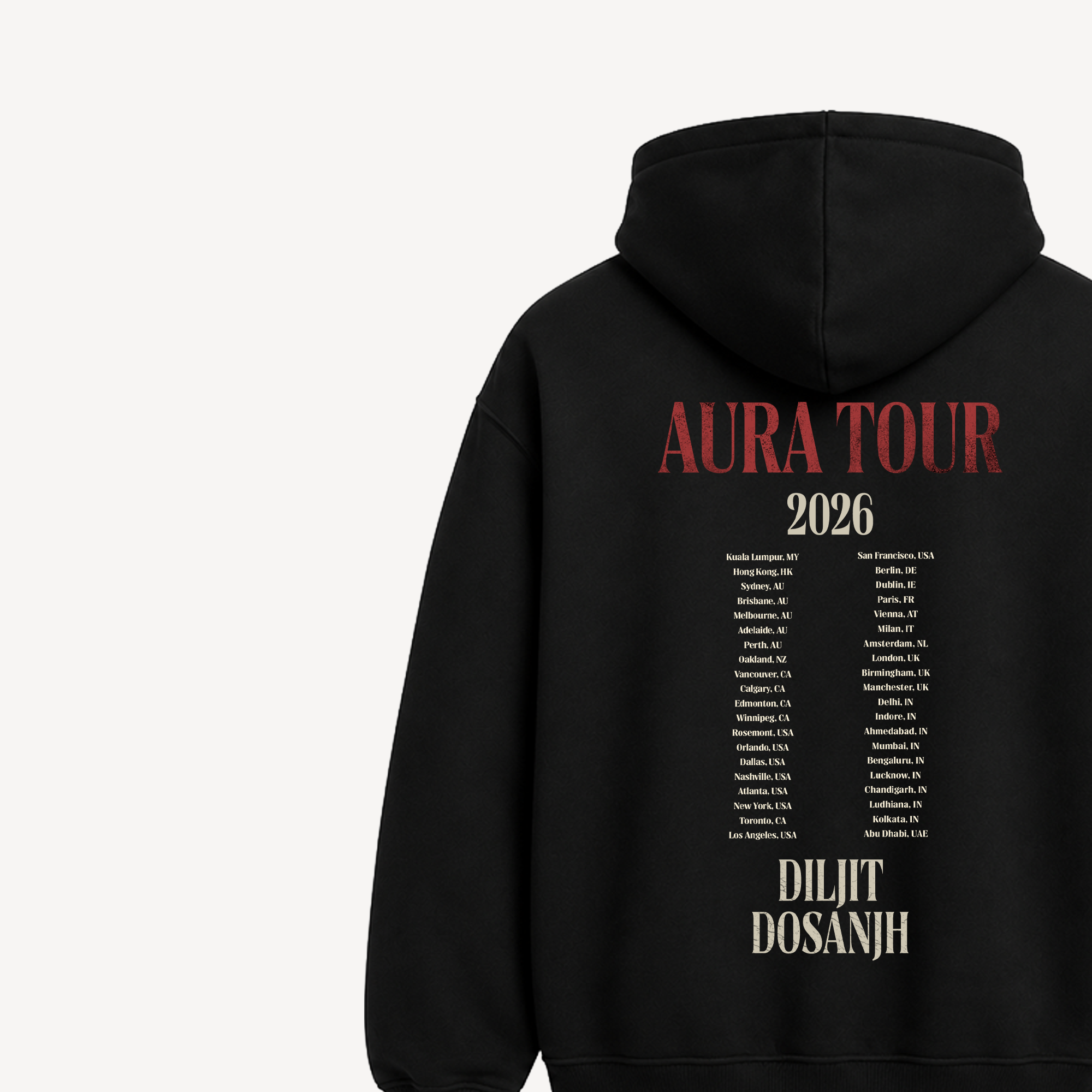 Diljit Dosanjh Aura Tour Spotlight Black Hoodie back close-up