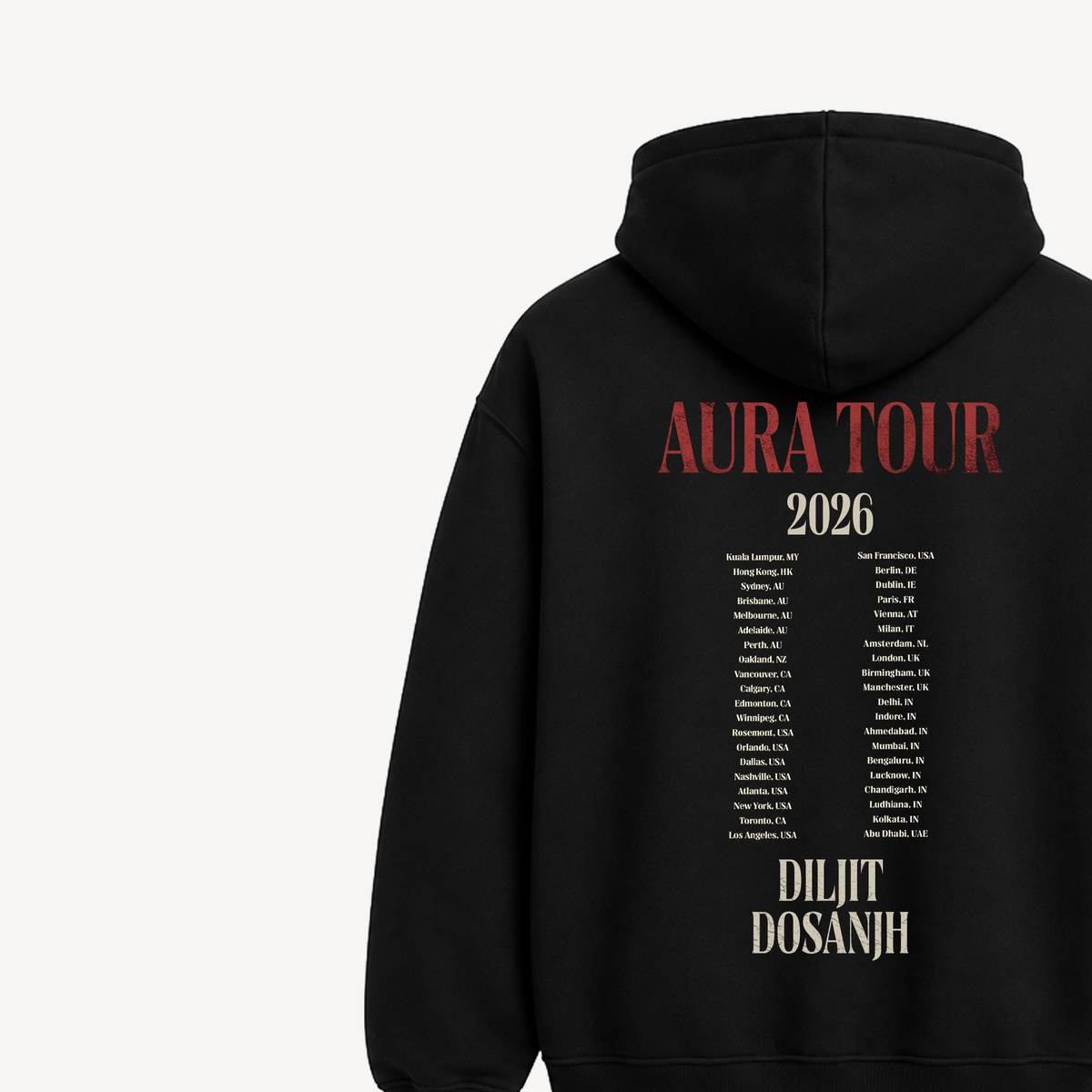 Diljit Dosanjh Aura Tour Spotlight Black Hoodie back close-up