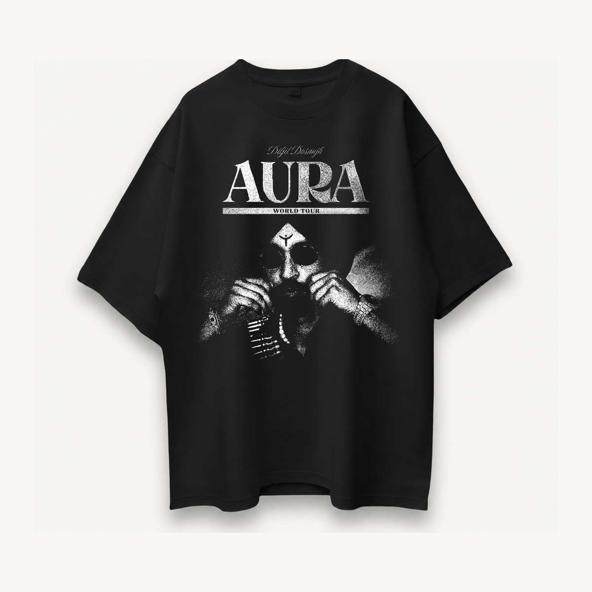 Diljit Dosanjh Aura World Tour Black Oversized Tee front