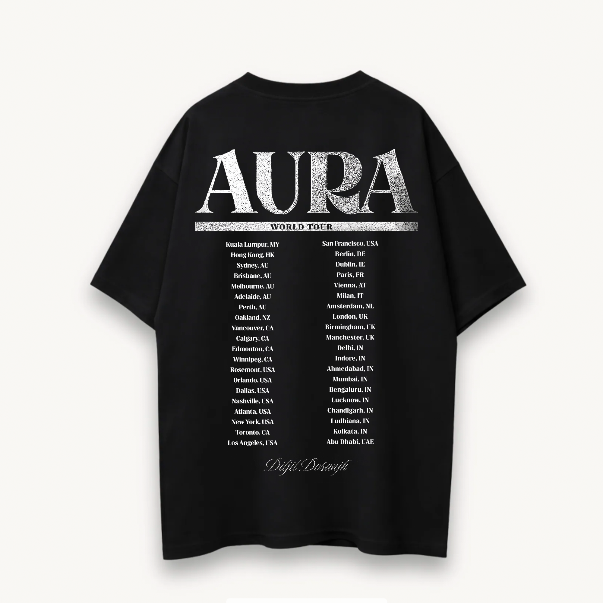 Diljit Dosanjh Aura World Tour Black Oversized Tee back