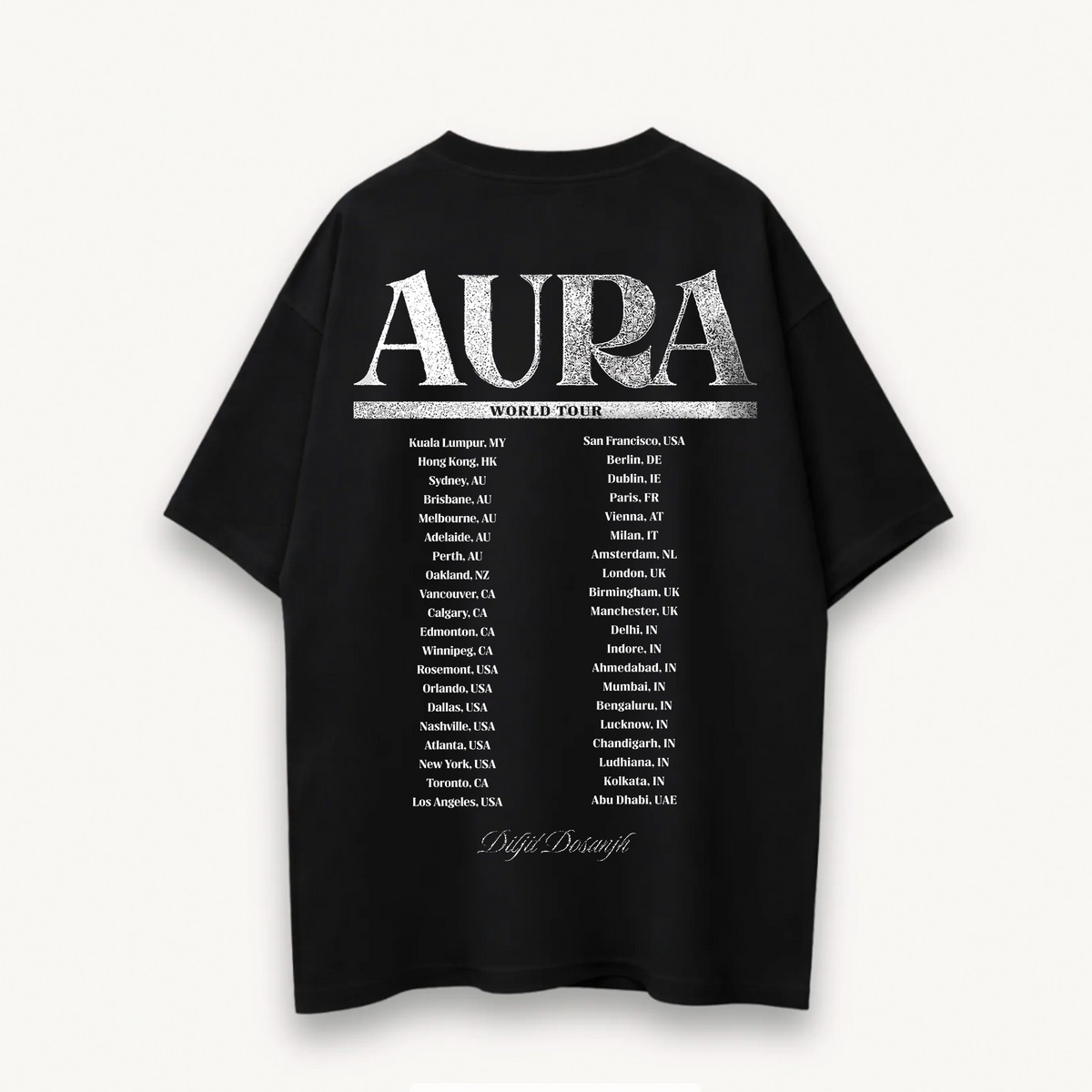 Diljit Dosanjh Aura World Tour Black Oversized Tee back