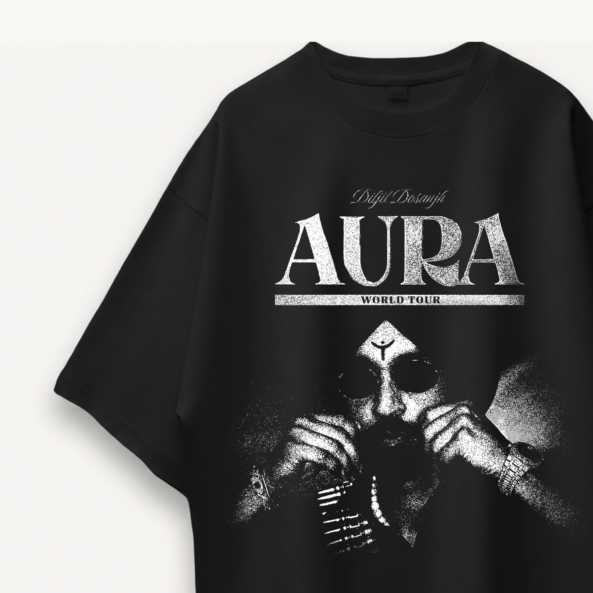 Diljit Dosanjh Aura World Tour Black Oversized Tee close-up